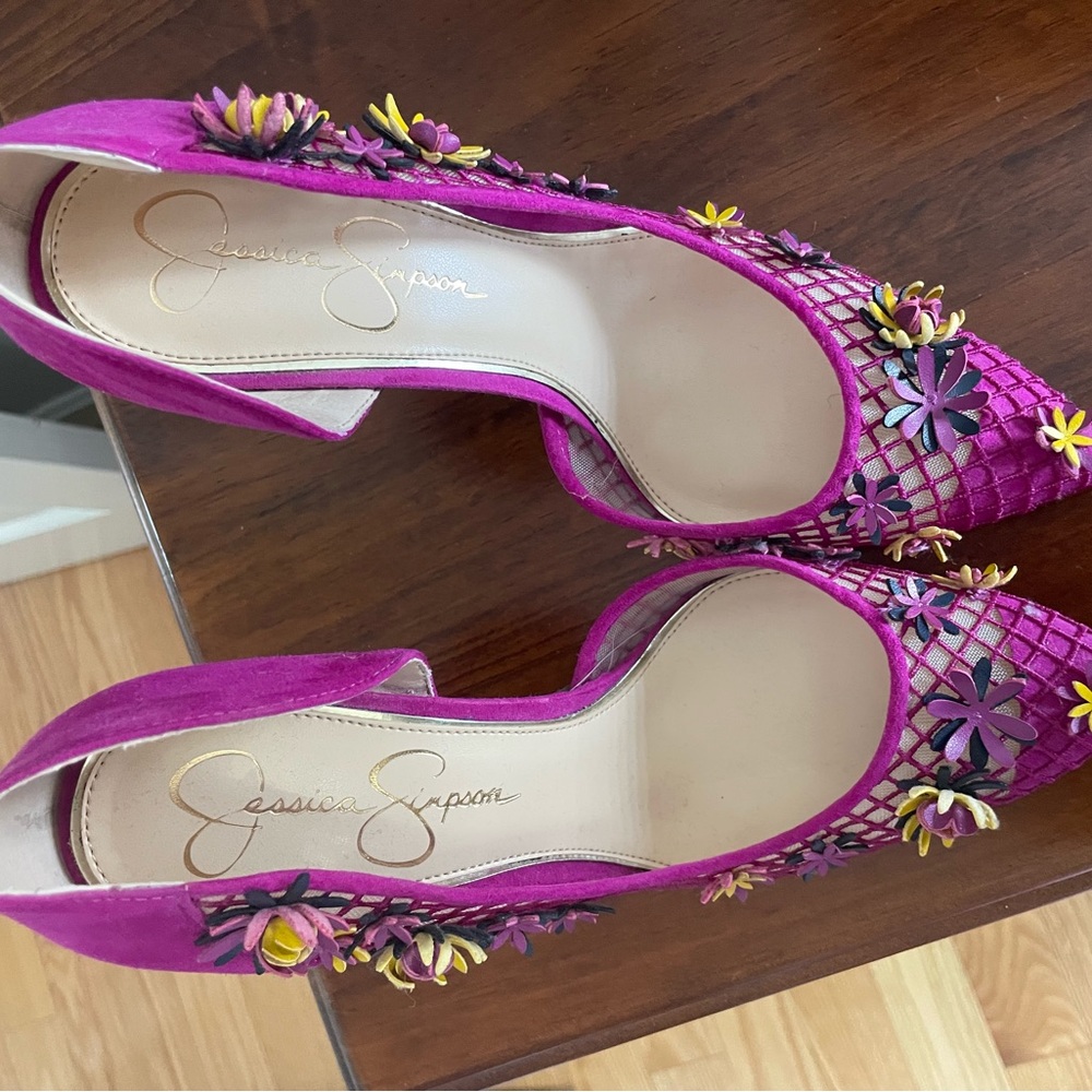 Jessica Simpson Bright Fuchsia Floral Pointed-Toe Heels